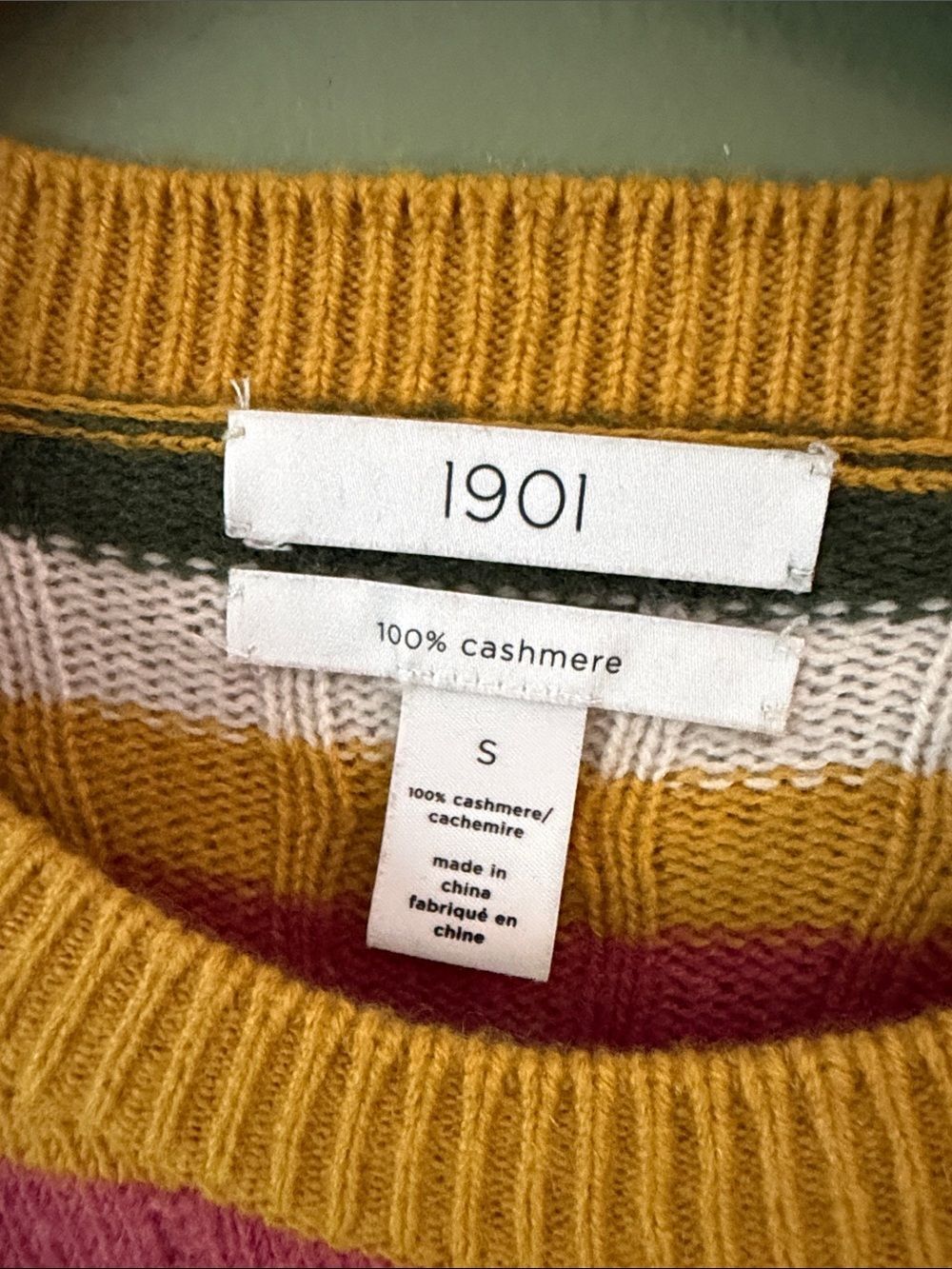 1901 100% Cashmere Striped Multicolor Knit Crewneck Sweater Sz S - Picture 4 of 5